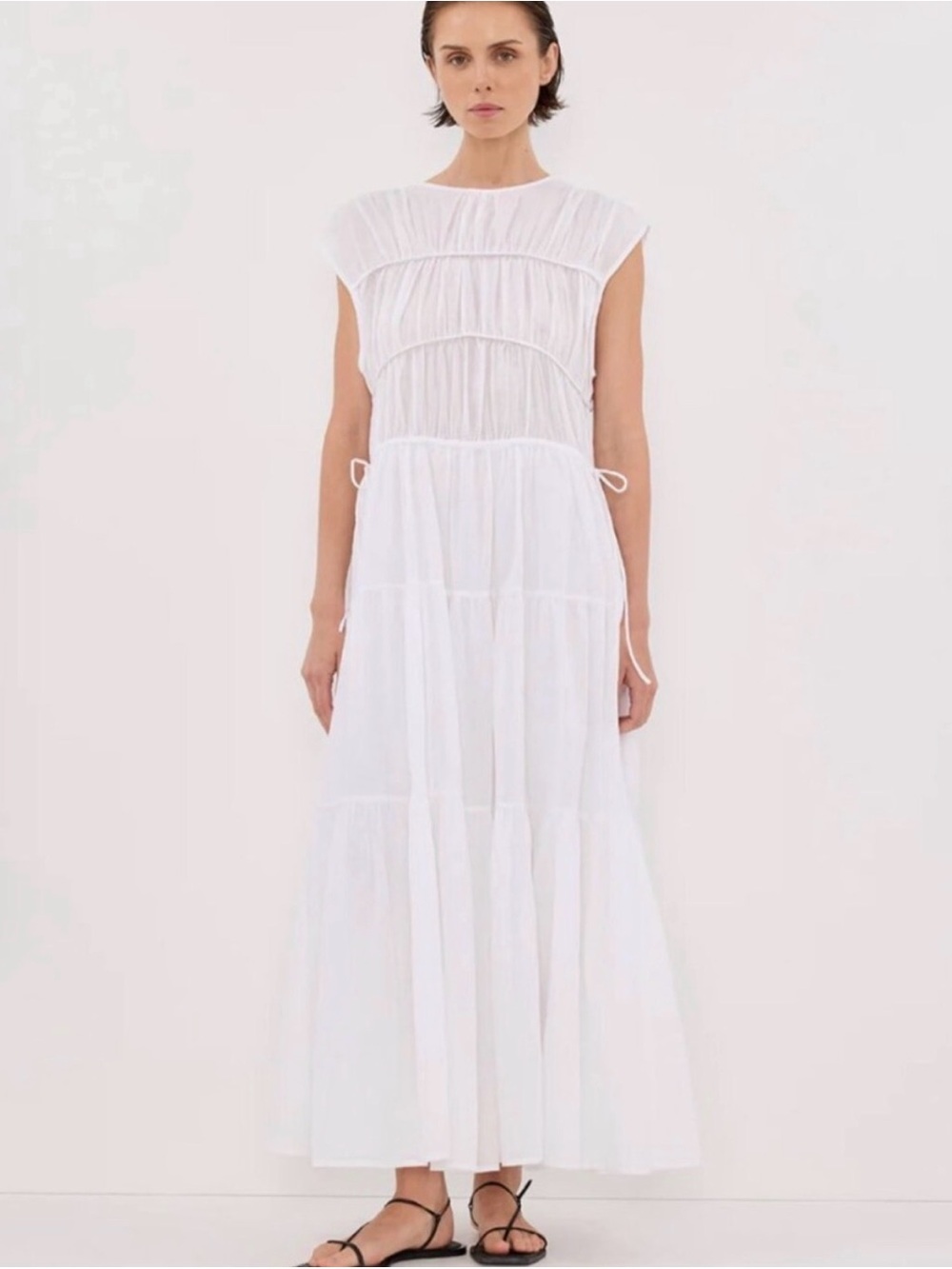 DISSH White Tiered Maxi Dress with Side Ties